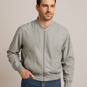 Scandia Woods 100% Silk Bomber Jacket – Light Gray –‎ Men’s Medium Regular